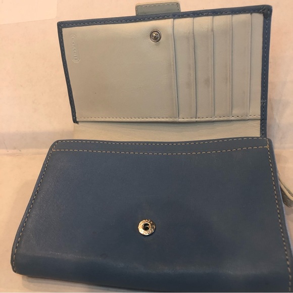 Coach Wallet -light blue & cream with snap closure & silver hardware - Picture 7 of 8